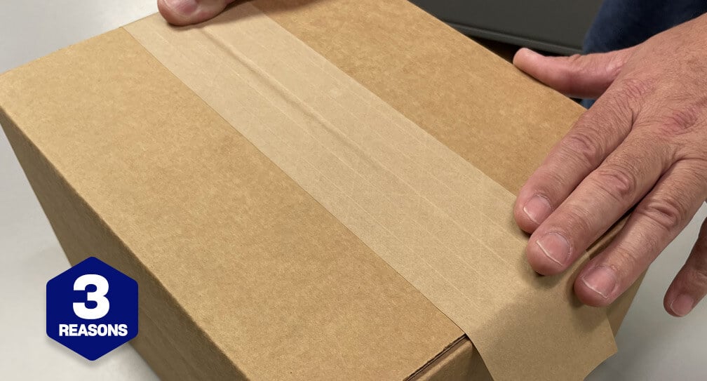 Water-activated tape on a box